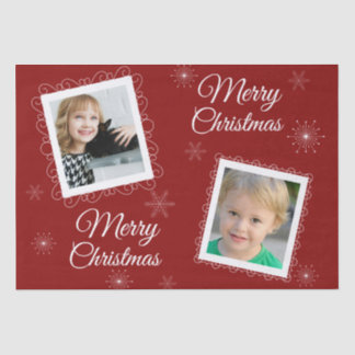 Papel De Seda Design de Natal Personalizado 2 Fotos em Vermelho