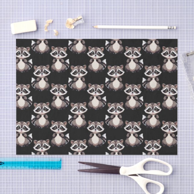 Papel De Seda Design de padrão de guaxinim preto (Arte )