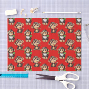 Papel De Seda Design de padrão de macaco vermelho