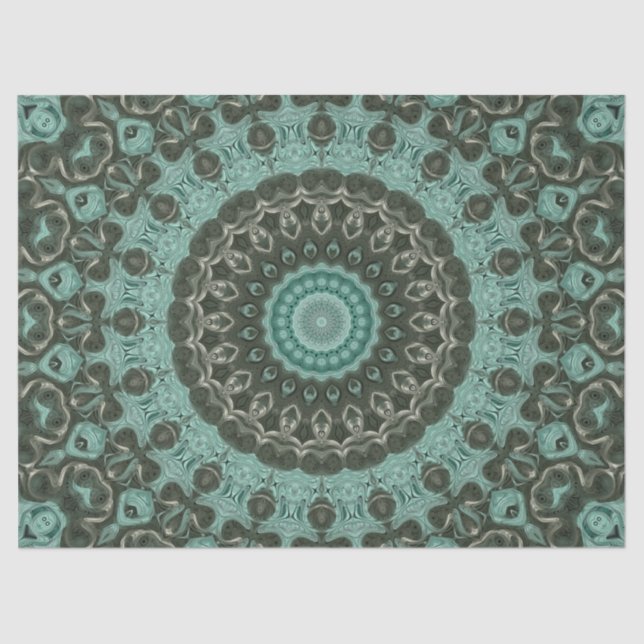 Papel De Seda Design de Padrão de Mandala Verde Antiquado (Frente )
