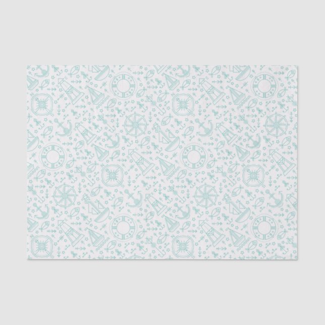Papel De Seda Design de padrão náutico verde personalizável (Frente )