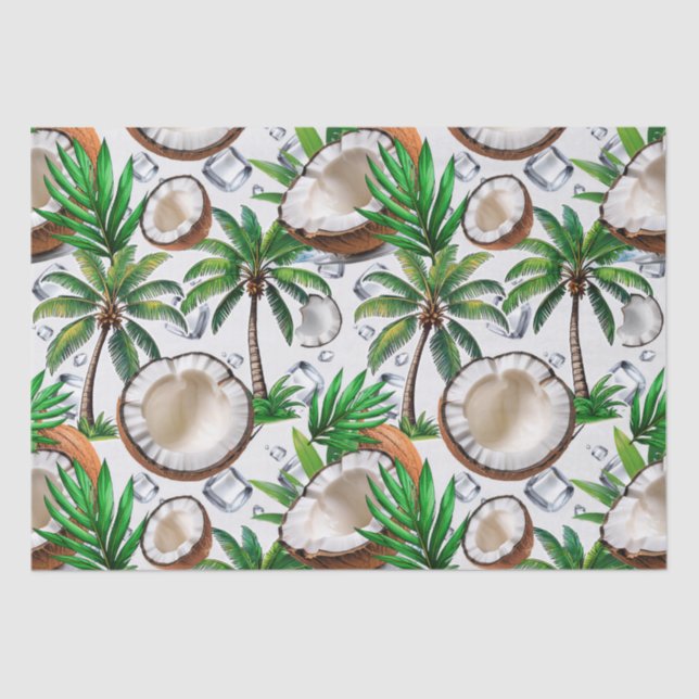Papel De Seda Design de Padrão Tropical de Árvore de Coco (Frente )