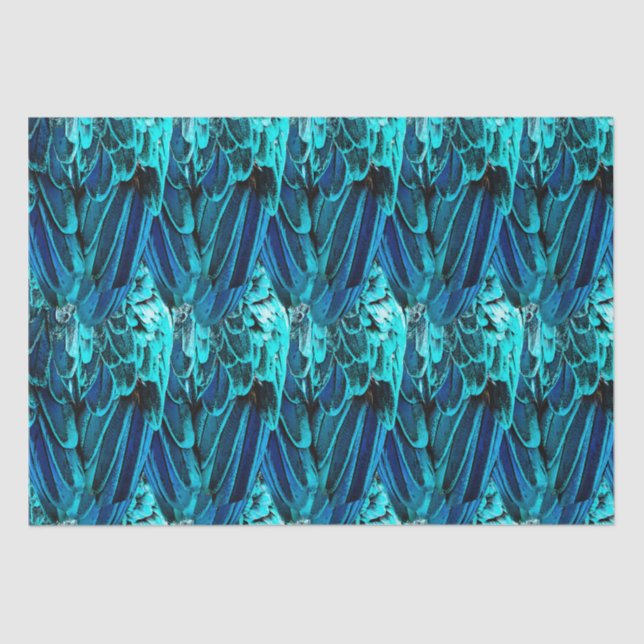 Papel De Seda Design de penas em azul, abstrato de aquarela (Frente )