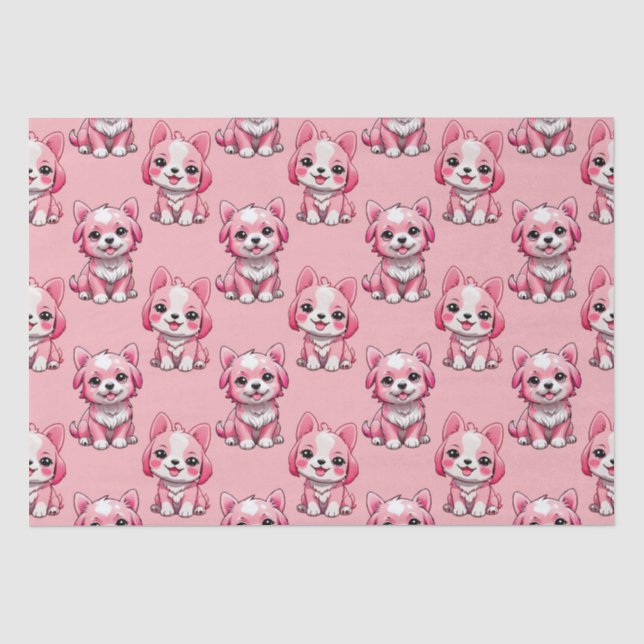 Papel De Seda Design de Puppy Dog Patterno - Rosa (Frente )
