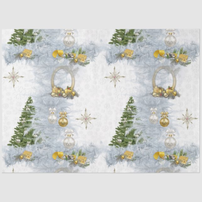 Papel De Seda Design de Repetição de Casamento de Natal Branco (Frente )