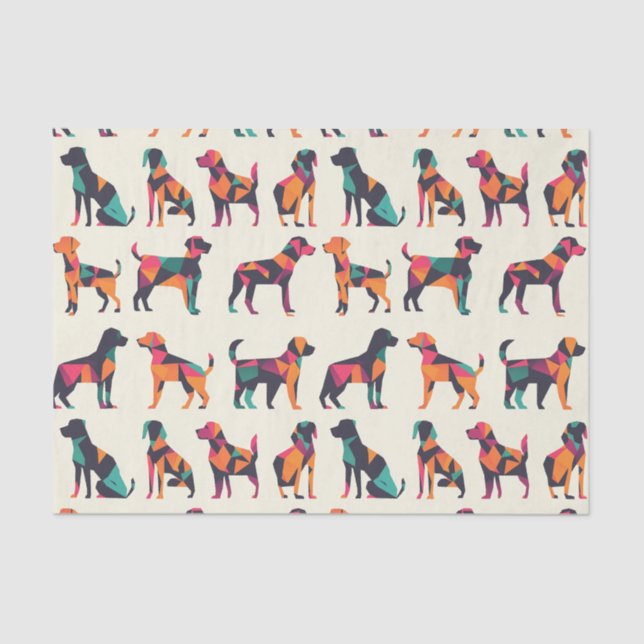 Papel De Seda Design de silhuetas de cães geométricos (Frente )