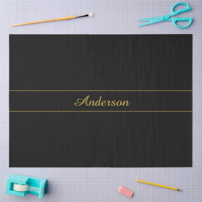 Papel De Seda Design de texto preto e dourado personalizável sim (Arte )