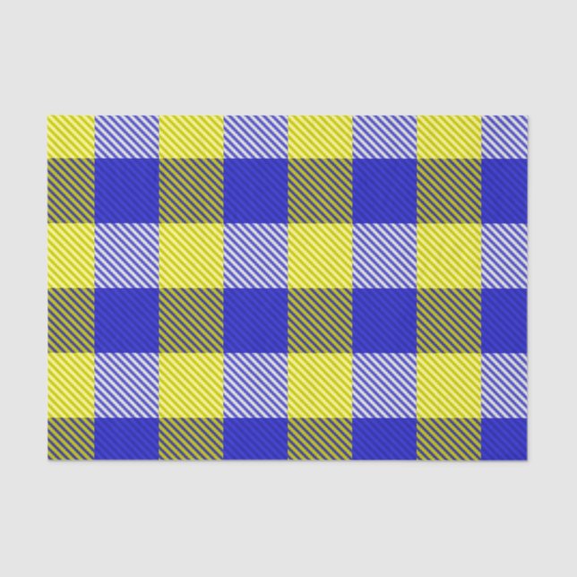 Papel De Seda Design de Verificação de Gingham Amarelo Azul (Frente )