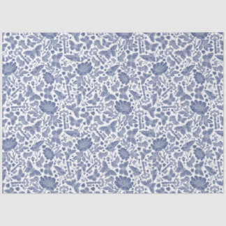 Papel De Seda Design floral azul com aves e borboletas
