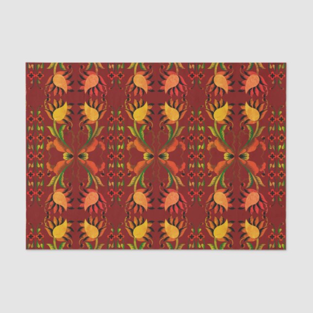 Papel De Seda Design floral de folha vermelha estoniana (Frente )