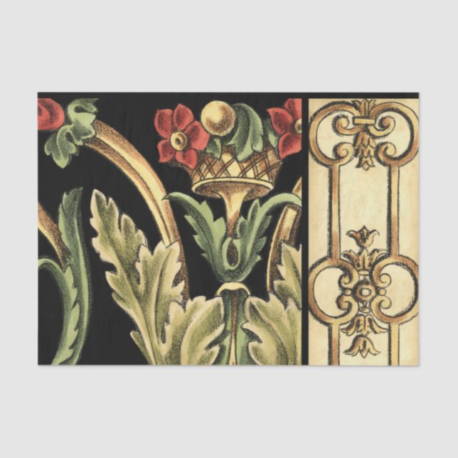 Papel De Seda Design Floral Oral com Fronteiras Negras (Frente )