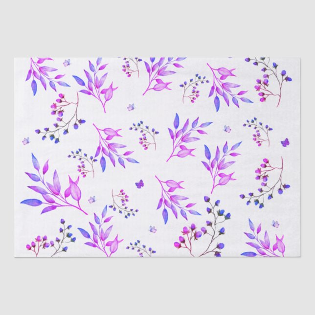 Papel De Seda Design original de flores e ramos roxos (Frente )