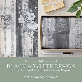 Papel De Seda Design Preto e Branco Inspirado em Junk Journal