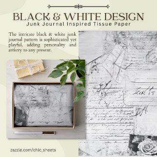 Papel De Seda Design Preto e Branco Inspirado em Junk Journal