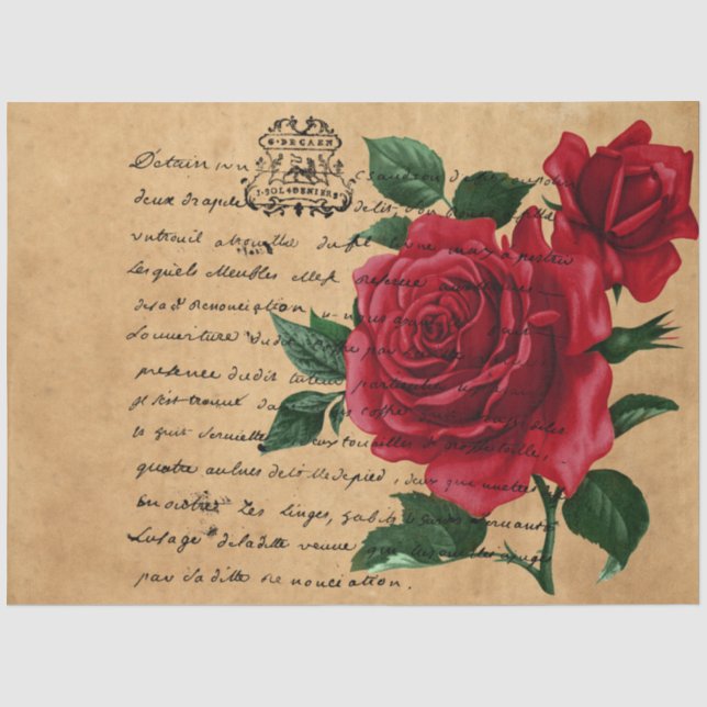 Papel De Seda Design Série 8 de Escrita Francesa e Rosa Vermelha (Frente )