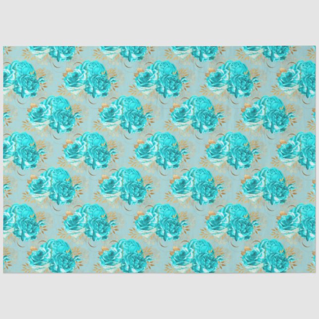Papel De Seda Design Série Aqua e Dourado 16 (Frente )