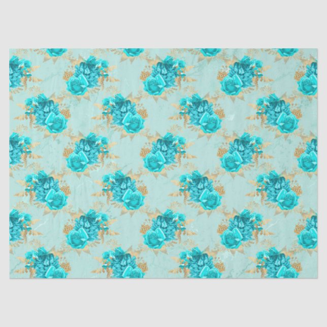 Papel De Seda Design Série Aqua e Dourado 7 (Frente )