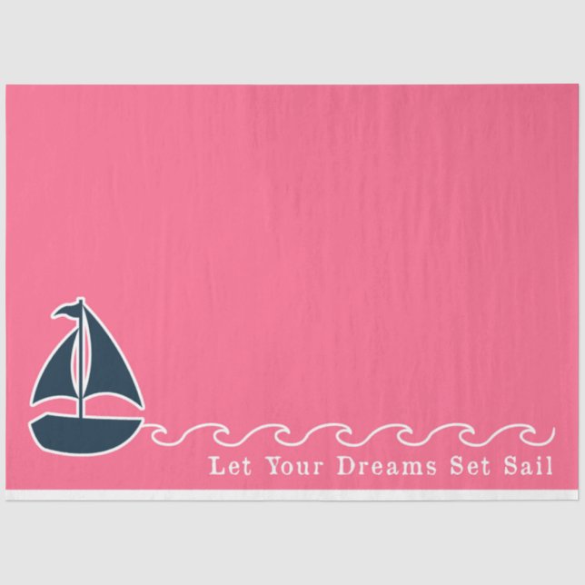 Papel De Seda Design Série Náutica Rosa e Azul-Marinho 4 (Frente )