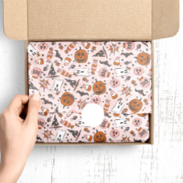 Papel De Seda Design Spooky com Pumpkins, Fantasmas e Bats