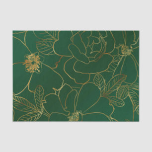 Papel De Seda Design Verde de Desenho Floral dos Rosas Dourados