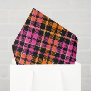 Papel De Seda Design Xadrez Escocês Laranja Rosa Preto