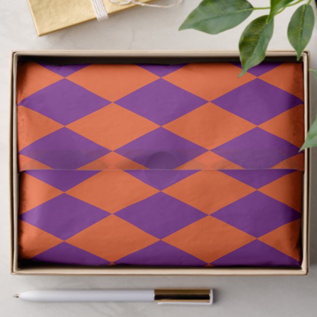Papel De Seda Design Xadrez Harlequim Laranja e Roxo (Criador carregado)