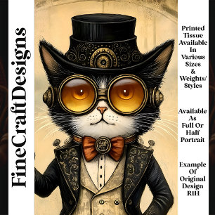 Papel De Seda Desligamento Antropomórfico de Gato Chic Steampunk