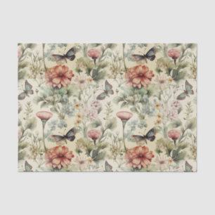 Papel De Seda Desligamento da Borboleta Antique Vintage e Flores
