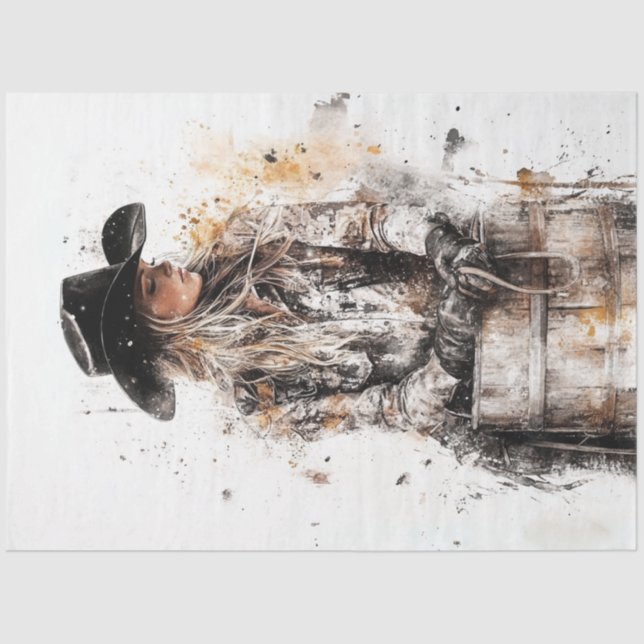 Papel De Seda Desligamento da Cowgirl Barrel Racer na Frente do  (Frente )