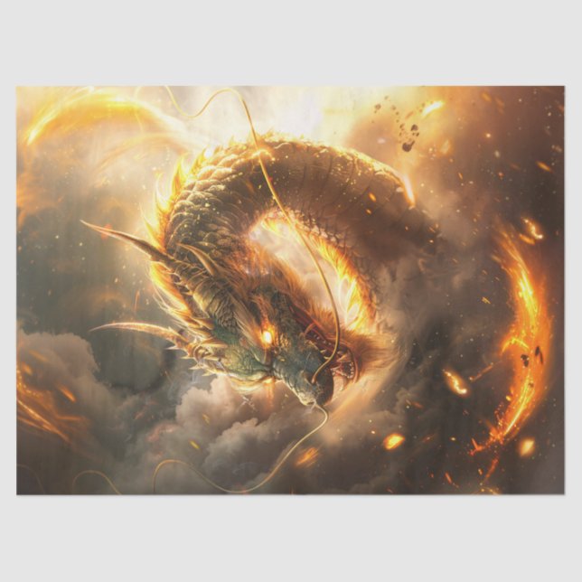 Papel De Seda Desligamento da ilustração do dragão chinês ouro (Frente )