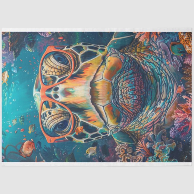 Papel De Seda Desligamento da Tartaruga Espetacular com Óculos (Frente )