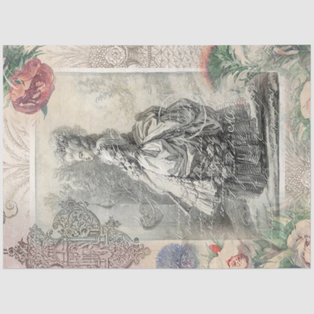 Papel De Seda Desligamento das flores rosa-d'água Marie Antoinet (Frente )