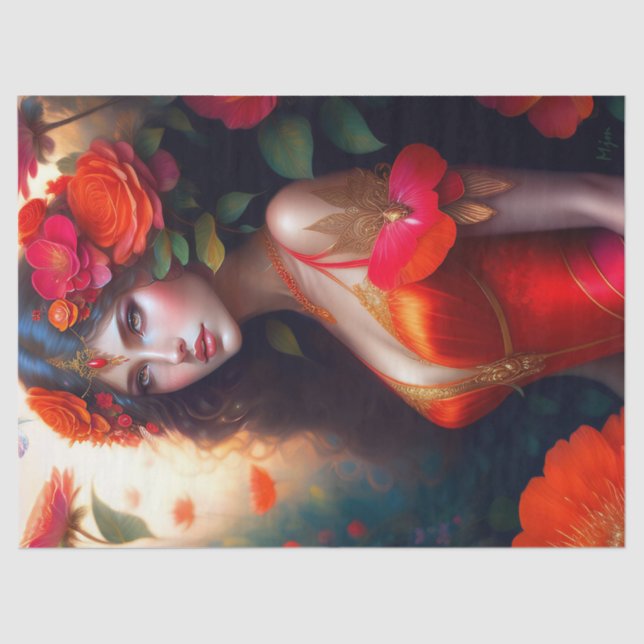 Papel De Seda Desligamento das Flores Vermelhas da Fada Vermelha (Frente )