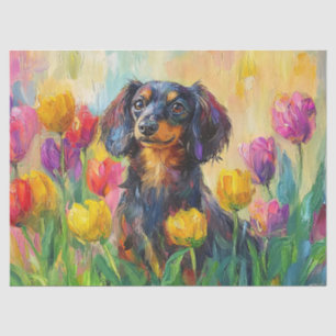 Papel De Seda Desligamento das Tulipas Coloridas Bonitas Dachshu