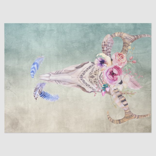 Papel De Seda Desligamento de Crânio de Arte Boho (Frente )