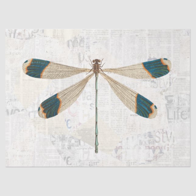 Papel De Seda Desligamento de Dragonfly Rustic Vintage (Frente )