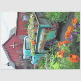 Papel De Seda Desligamento de Flores Azuis de Caminhão Rusty Vin