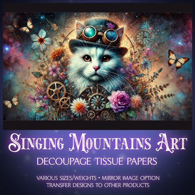 Papel De Seda Desligamento de Gato Floral Steampunk Celestial Ga (Criador carregado)