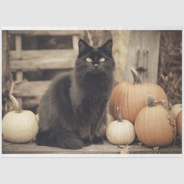 Papel De Seda Desligamento de Gato Preto e Pumpkins (Frente )