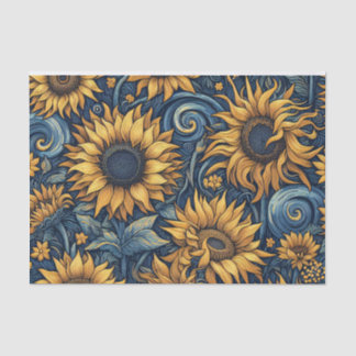 Papel De Seda Desligamento de Girassóis Amarelo e Azul