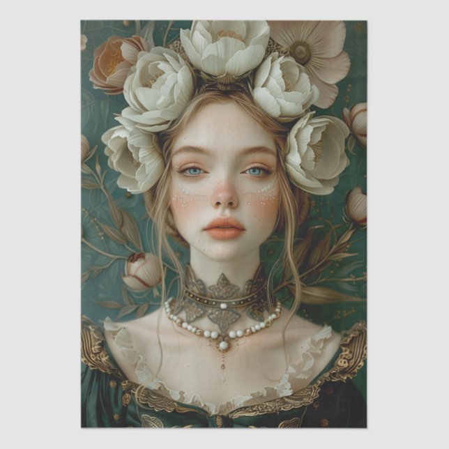 Papel De Seda Desligamento de Lady Floral Headdress na Era Vitor (Frente )