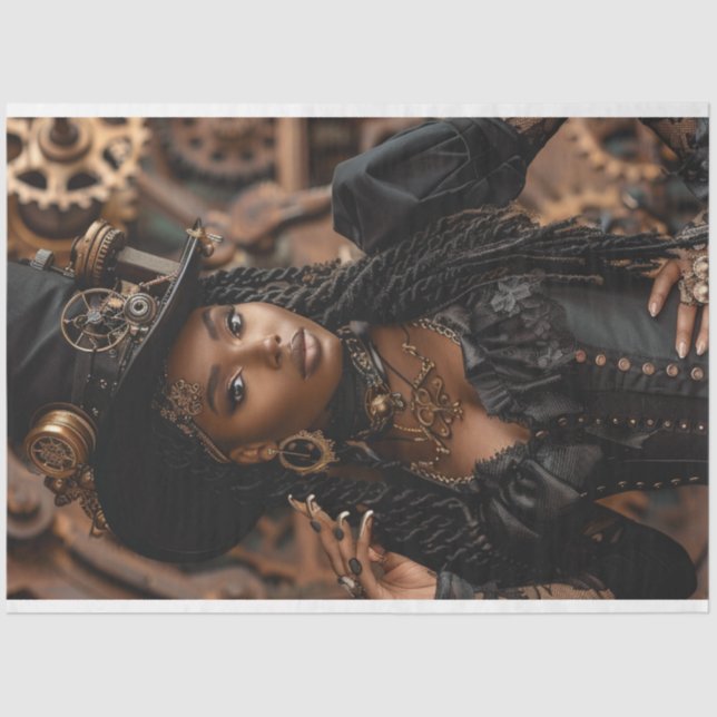 Papel De Seda Desligamento de Lágrimas Steampunk Bloqueia Mulher (Frente )