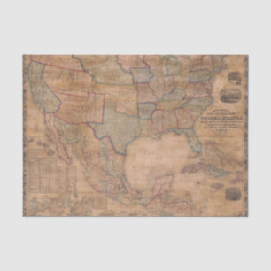 Papel De Seda Desligamento de Mapa de Vintagem dos EUA