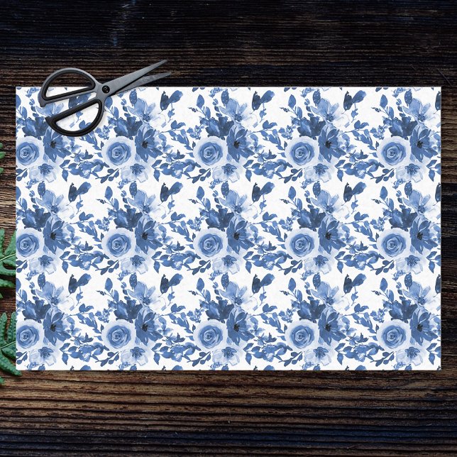 Papel De Seda Desligamento de Padrão de Flores de Rosa Azul (Criador carregado)