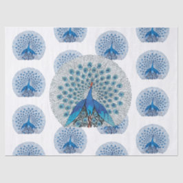 Papel De Seda Desligamento de Padrão de Pavão Azul de Vintage