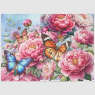 Papel De Seda Desligamento de Pastel de Florais e Borboletas