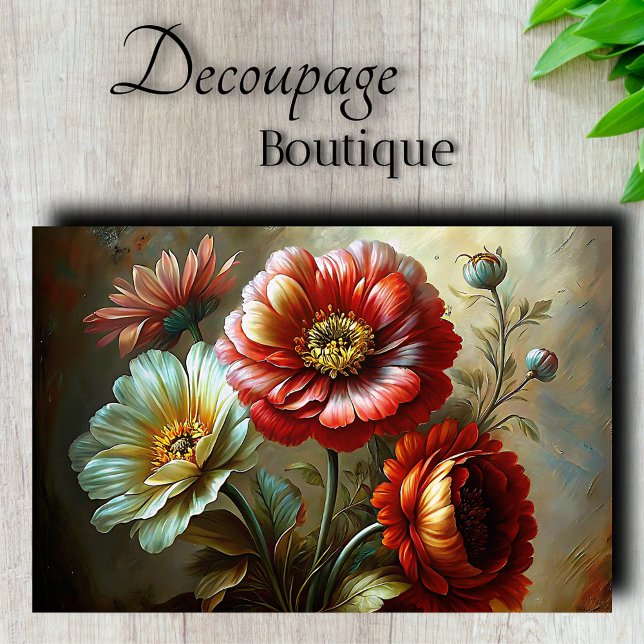 Papel De Seda Desligamento de Poppies Opulentos e peonias (Opulent Poppies Decoupage Tissue Paper)