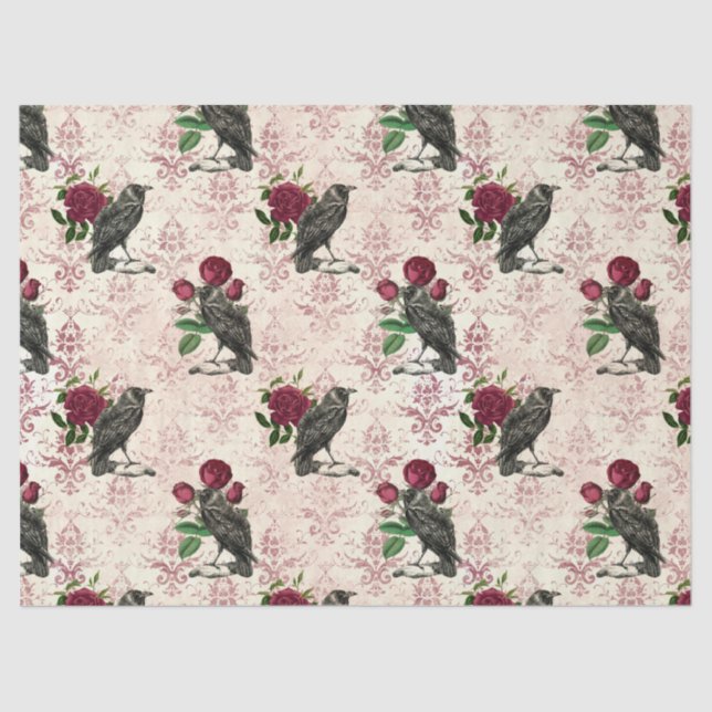 Papel De Seda Desligamento de Raven e Rosas Damask (Frente )