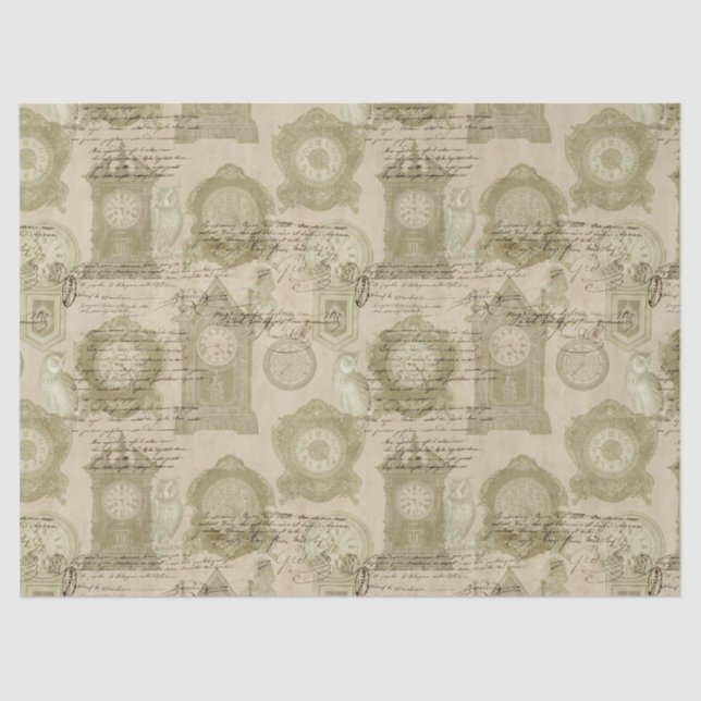 Papel De Seda Desligamento de Relógios Antigos e Corujas (Frente )