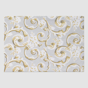 Papel De Seda Desligamento Dourado do Padrão de Vintage da Cinza